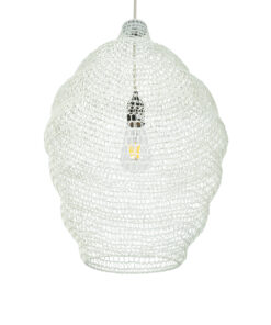 GloboStar® KENTUCKY 01898 Vintage Κρεμαστό Φωτιστικό Οροφής Μονόφωτο 1 x E27 AC220-240V IP20 – Φ40 x Υ60cm – Μπεζ Εκρού Μεταλλικό Πλέγμα