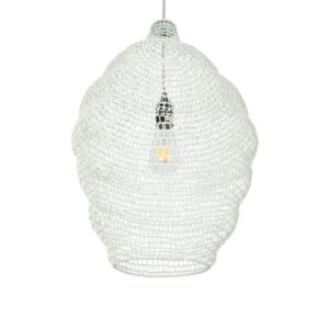 GloboStar® KENTUCKY 01898 Vintage Κρεμαστό Φωτιστικό Οροφής Μονόφωτο 1 x E27 AC220-240V IP20 – Φ40 x Υ60cm – Μπεζ Εκρού Μεταλλικό Πλέγμα
