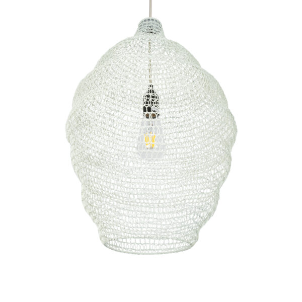 GloboStar® KENTUCKY 01898 Vintage Κρεμαστό Φωτιστικό Οροφής Μονόφωτο 1 x E27 AC220-240V IP20 – Φ40 x Υ60cm – Μπεζ Εκρού Μεταλλικό Πλέγμα