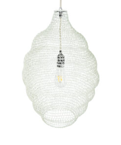 GloboStar® KENTUCKY 01898 Vintage Κρεμαστό Φωτιστικό Οροφής Μονόφωτο 1 x E27 AC220-240V IP20 – Φ40 x Υ60cm – Μπεζ Εκρού Μεταλλικό Πλέγμα