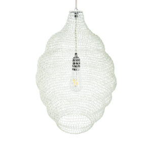 GloboStar® KENTUCKY 01898 Vintage Κρεμαστό Φωτιστικό Οροφής Μονόφωτο 1 x E27 AC220-240V IP20 – Φ40 x Υ60cm – Μπεζ Εκρού Μεταλλικό Πλέγμα