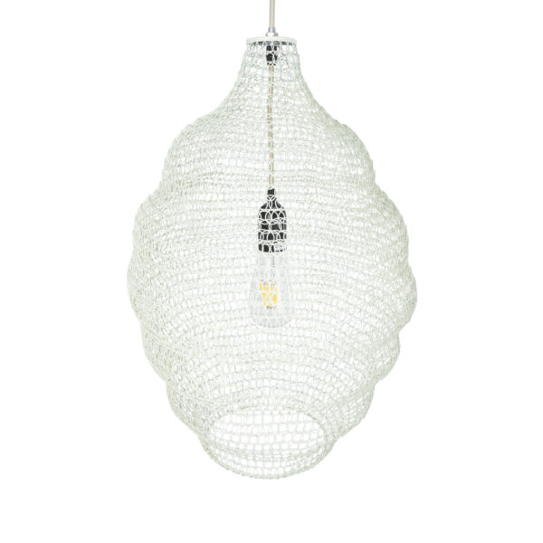 GloboStar® KENTUCKY 01898 Vintage Κρεμαστό Φωτιστικό Οροφής Μονόφωτο 1 x E27 AC220-240V IP20 – Φ40 x Υ60cm – Μπεζ Εκρού Μεταλλικό Πλέγμα