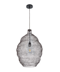 GloboStar® KENTUCKY 01899 Vintage Κρεμαστό Φωτιστικό Οροφής Μονόφωτο 1 x E27 AC220-240V IP20 – Φ40 x Υ60cm – Σκούρο Καφέ Μεταλλικό Πλέγμα