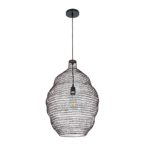 GloboStar® KENTUCKY 01899 Vintage Κρεμαστό Φωτιστικό Οροφής Μονόφωτο 1 x E27 AC220-240V IP20 – Φ40 x Υ60cm – Σκούρο Καφέ Μεταλλικό Πλέγμα