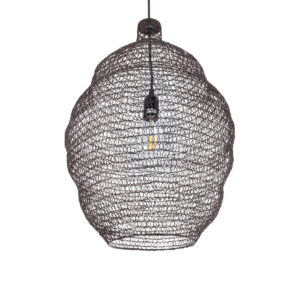 GloboStar® KENTUCKY 01899 Vintage Κρεμαστό Φωτιστικό Οροφής Μονόφωτο 1 x E27 AC220-240V IP20 – Φ40 x Υ60cm – Σκούρο Καφέ Μεταλλικό Πλέγμα