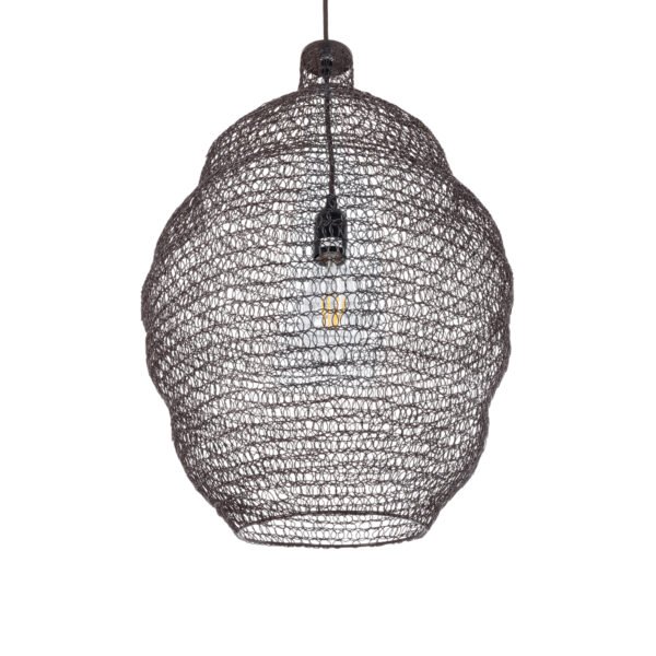 GloboStar® KENTUCKY 01899 Vintage Κρεμαστό Φωτιστικό Οροφής Μονόφωτο 1 x E27 AC220-240V IP20 – Φ40 x Υ60cm – Σκούρο Καφέ Μεταλλικό Πλέγμα