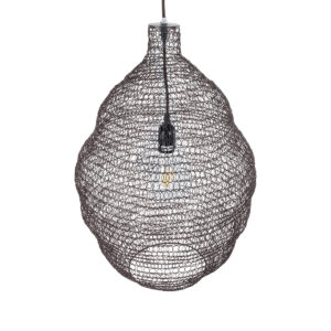 GloboStar® KENTUCKY 01899 Vintage Κρεμαστό Φωτιστικό Οροφής Μονόφωτο 1 x E27 AC220-240V IP20 – Φ40 x Υ60cm – Σκούρο Καφέ Μεταλλικό Πλέγμα