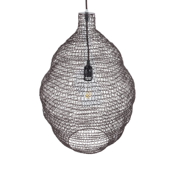 GloboStar® KENTUCKY 01899 Vintage Κρεμαστό Φωτιστικό Οροφής Μονόφωτο 1 x E27 AC220-240V IP20 – Φ40 x Υ60cm – Σκούρο Καφέ Μεταλλικό Πλέγμα