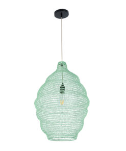 GloboStar® KENTUCKY 01900 Vintage Κρεμαστό Φωτιστικό Οροφής Μονόφωτο 1 x E27 AC220-240V IP20 – Φ40 x Υ60cm – Τιρκουάζ Μεταλλικό Πλέγμα