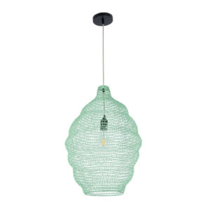 GloboStar® KENTUCKY 01900 Vintage Κρεμαστό Φωτιστικό Οροφής Μονόφωτο 1 x E27 AC220-240V IP20 – Φ40 x Υ60cm – Τιρκουάζ Μεταλλικό Πλέγμα