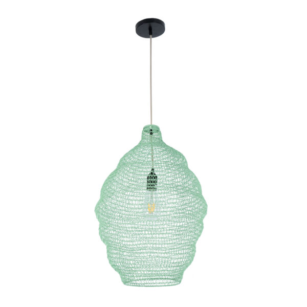 GloboStar® KENTUCKY 01900 Vintage Κρεμαστό Φωτιστικό Οροφής Μονόφωτο 1 x E27 AC220-240V IP20 – Φ40 x Υ60cm – Τιρκουάζ Μεταλλικό Πλέγμα