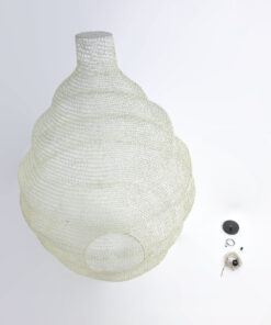 GloboStar® KENTUCKY 01901 Vintage Κρεμαστό Φωτιστικό Οροφής Μονόφωτο 1 x E27 AC220-240V IP20 – Φ80 x Υ110cm – Μπεζ Εκρού Μεταλλικό Πλέγμα