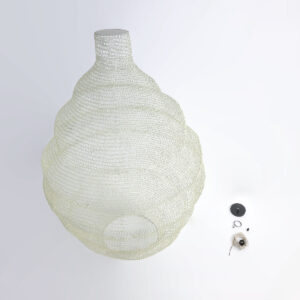 GloboStar® KENTUCKY 01901 Vintage Κρεμαστό Φωτιστικό Οροφής Μονόφωτο 1 x E27 AC220-240V IP20 – Φ80 x Υ110cm – Μπεζ Εκρού Μεταλλικό Πλέγμα