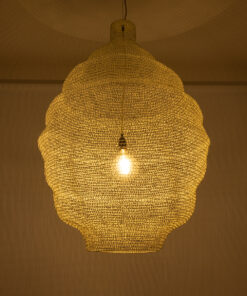 GloboStar® KENTUCKY 01901 Vintage Κρεμαστό Φωτιστικό Οροφής Μονόφωτο 1 x E27 AC220-240V IP20 – Φ80 x Υ110cm – Μπεζ Εκρού Μεταλλικό Πλέγμα