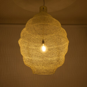 GloboStar® KENTUCKY 01901 Vintage Κρεμαστό Φωτιστικό Οροφής Μονόφωτο 1 x E27 AC220-240V IP20 – Φ80 x Υ110cm – Μπεζ Εκρού Μεταλλικό Πλέγμα