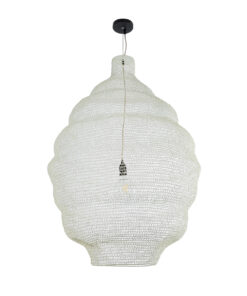 GloboStar® KENTUCKY 01901 Vintage Κρεμαστό Φωτιστικό Οροφής Μονόφωτο 1 x E27 AC220-240V IP20 – Φ80 x Υ110cm – Μπεζ Εκρού Μεταλλικό Πλέγμα