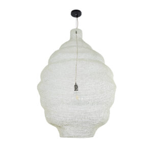 GloboStar® KENTUCKY 01901 Vintage Κρεμαστό Φωτιστικό Οροφής Μονόφωτο 1 x E27 AC220-240V IP20 – Φ80 x Υ110cm – Μπεζ Εκρού Μεταλλικό Πλέγμα