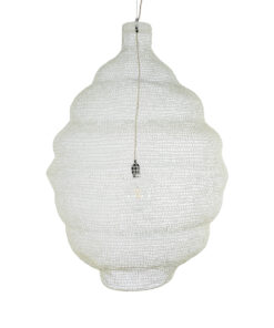 GloboStar® KENTUCKY 01901 Vintage Κρεμαστό Φωτιστικό Οροφής Μονόφωτο 1 x E27 AC220-240V IP20 – Φ80 x Υ110cm – Μπεζ Εκρού Μεταλλικό Πλέγμα