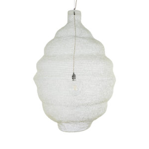 GloboStar® KENTUCKY 01901 Vintage Κρεμαστό Φωτιστικό Οροφής Μονόφωτο 1 x E27 AC220-240V IP20 – Φ80 x Υ110cm – Μπεζ Εκρού Μεταλλικό Πλέγμα