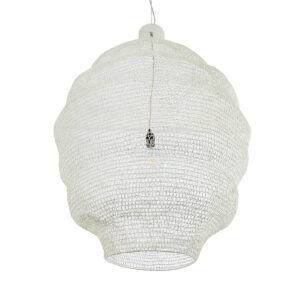 GloboStar® KENTUCKY 01901 Vintage Κρεμαστό Φωτιστικό Οροφής Μονόφωτο 1 x E27 AC220-240V IP20 – Φ80 x Υ110cm – Μπεζ Εκρού Μεταλλικό Πλέγμα