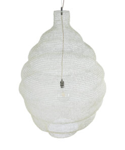 GloboStar® KENTUCKY 01901 Vintage Κρεμαστό Φωτιστικό Οροφής Μονόφωτο 1 x E27 AC220-240V IP20 – Φ80 x Υ110cm – Μπεζ Εκρού Μεταλλικό Πλέγμα