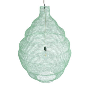 GloboStar® KENTUCKY 01903 Vintage Κρεμαστό Φωτιστικό Οροφής Μονόφωτο 1 x E27 AC220-240V IP20 – Φ80 x Υ110cm – Τιρκουάζ Μεταλλικό Πλέγμα