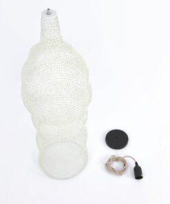 GloboStar® KENTUCKY 01904 Vintage Κρεμαστό Φωτιστικό Οροφής Μονόφωτο 1 x E27 AC220-240V IP20 – Φ30 x Υ80cm – Μπεζ Εκρού Μεταλλικό Πλέγμα