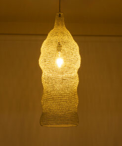 GloboStar® KENTUCKY 01904 Vintage Κρεμαστό Φωτιστικό Οροφής Μονόφωτο 1 x E27 AC220-240V IP20 – Φ30 x Υ80cm – Μπεζ Εκρού Μεταλλικό Πλέγμα