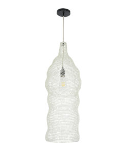 GloboStar® KENTUCKY 01904 Vintage Κρεμαστό Φωτιστικό Οροφής Μονόφωτο 1 x E27 AC220-240V IP20 – Φ30 x Υ80cm – Μπεζ Εκρού Μεταλλικό Πλέγμα