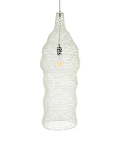 GloboStar® KENTUCKY 01904 Vintage Κρεμαστό Φωτιστικό Οροφής Μονόφωτο 1 x E27 AC220-240V IP20 – Φ30 x Υ80cm – Μπεζ Εκρού Μεταλλικό Πλέγμα