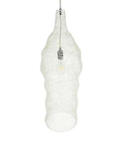 GloboStar® KENTUCKY 01904 Vintage Κρεμαστό Φωτιστικό Οροφής Μονόφωτο 1 x E27 AC220-240V IP20 – Φ30 x Υ80cm – Μπεζ Εκρού Μεταλλικό Πλέγμα