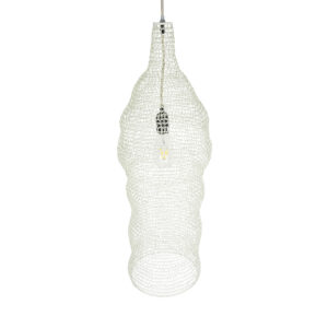 GloboStar® KENTUCKY 01904 Vintage Κρεμαστό Φωτιστικό Οροφής Μονόφωτο 1 x E27 AC220-240V IP20 – Φ30 x Υ80cm – Μπεζ Εκρού Μεταλλικό Πλέγμα