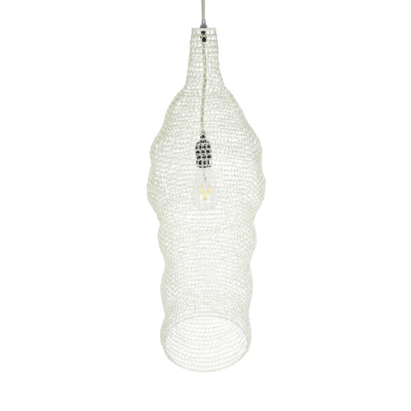 GloboStar® KENTUCKY 01904 Vintage Κρεμαστό Φωτιστικό Οροφής Μονόφωτο 1 x E27 AC220-240V IP20 – Φ30 x Υ80cm – Μπεζ Εκρού Μεταλλικό Πλέγμα