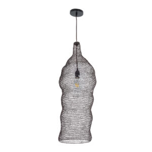 GloboStar® KENTUCKY 01905 Vintage Κρεμαστό Φωτιστικό Οροφής Μονόφωτο 1 x E27 AC220-240V IP20 – Φ30 x Υ80cm – Σκούρο Καφέ Μεταλλικό Πλέγμα