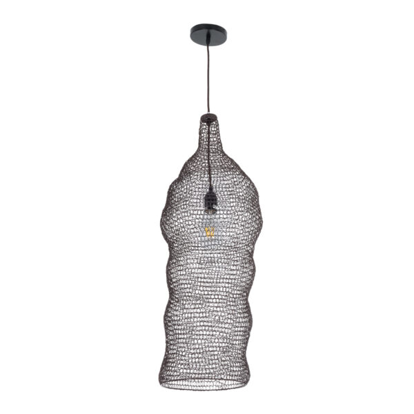 GloboStar® KENTUCKY 01905 Vintage Κρεμαστό Φωτιστικό Οροφής Μονόφωτο 1 x E27 AC220-240V IP20 – Φ30 x Υ80cm – Σκούρο Καφέ Μεταλλικό Πλέγμα