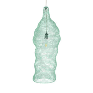 GloboStar® KENTUCKY 01906 Vintage Κρεμαστό Φωτιστικό Οροφής Μονόφωτο 1 x E27 AC220-240V IP20 – Φ30 x Υ80cm – Τιρκουάζ Μεταλλικό Πλέγμα