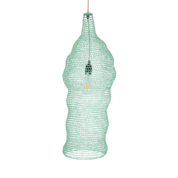 GloboStar® KENTUCKY 01906 Vintage Κρεμαστό Φωτιστικό Οροφής Μονόφωτο 1 x E27 AC220-240V IP20 – Φ30 x Υ80cm – Τιρκουάζ Μεταλλικό Πλέγμα