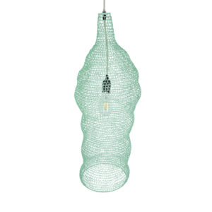 GloboStar® KENTUCKY 01906 Vintage Κρεμαστό Φωτιστικό Οροφής Μονόφωτο 1 x E27 AC220-240V IP20 – Φ30 x Υ80cm – Τιρκουάζ Μεταλλικό Πλέγμα