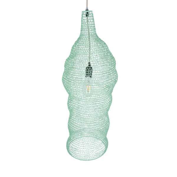 GloboStar® KENTUCKY 01906 Vintage Κρεμαστό Φωτιστικό Οροφής Μονόφωτο 1 x E27 AC220-240V IP20 – Φ30 x Υ80cm – Τιρκουάζ Μεταλλικό Πλέγμα
