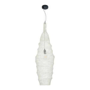 GloboStar® KENTUCKY 01907 Vintage Κρεμαστό Φωτιστικό Οροφής Μονόφωτο 1 x E27 AC220-240V IP20 – Φ30 x Υ105cm – Μπεζ Εκρού Μεταλλικό Πλέγμα