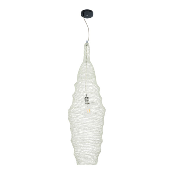GloboStar® KENTUCKY 01907 Vintage Κρεμαστό Φωτιστικό Οροφής Μονόφωτο 1 x E27 AC220-240V IP20 – Φ30 x Υ105cm – Μπεζ Εκρού Μεταλλικό Πλέγμα
