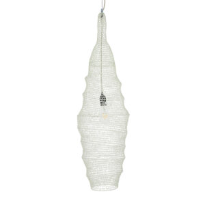 GloboStar® KENTUCKY 01907 Vintage Κρεμαστό Φωτιστικό Οροφής Μονόφωτο 1 x E27 AC220-240V IP20 – Φ30 x Υ105cm – Μπεζ Εκρού Μεταλλικό Πλέγμα