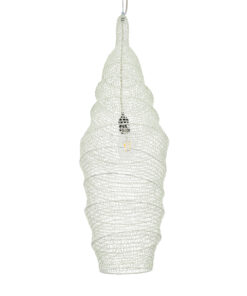 GloboStar® KENTUCKY 01907 Vintage Κρεμαστό Φωτιστικό Οροφής Μονόφωτο 1 x E27 AC220-240V IP20 – Φ30 x Υ105cm – Μπεζ Εκρού Μεταλλικό Πλέγμα