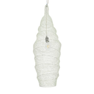 GloboStar® KENTUCKY 01907 Vintage Κρεμαστό Φωτιστικό Οροφής Μονόφωτο 1 x E27 AC220-240V IP20 – Φ30 x Υ105cm – Μπεζ Εκρού Μεταλλικό Πλέγμα