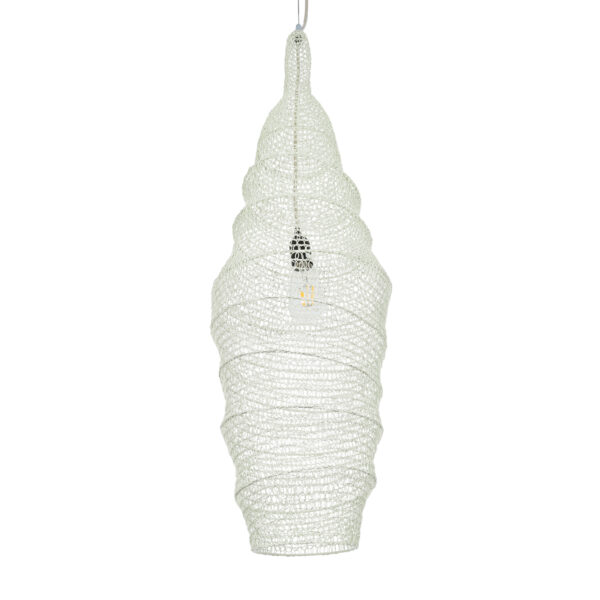 GloboStar® KENTUCKY 01907 Vintage Κρεμαστό Φωτιστικό Οροφής Μονόφωτο 1 x E27 AC220-240V IP20 – Φ30 x Υ105cm – Μπεζ Εκρού Μεταλλικό Πλέγμα