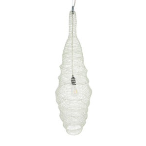 GloboStar® KENTUCKY 01907 Vintage Κρεμαστό Φωτιστικό Οροφής Μονόφωτο 1 x E27 AC220-240V IP20 – Φ30 x Υ105cm – Μπεζ Εκρού Μεταλλικό Πλέγμα
