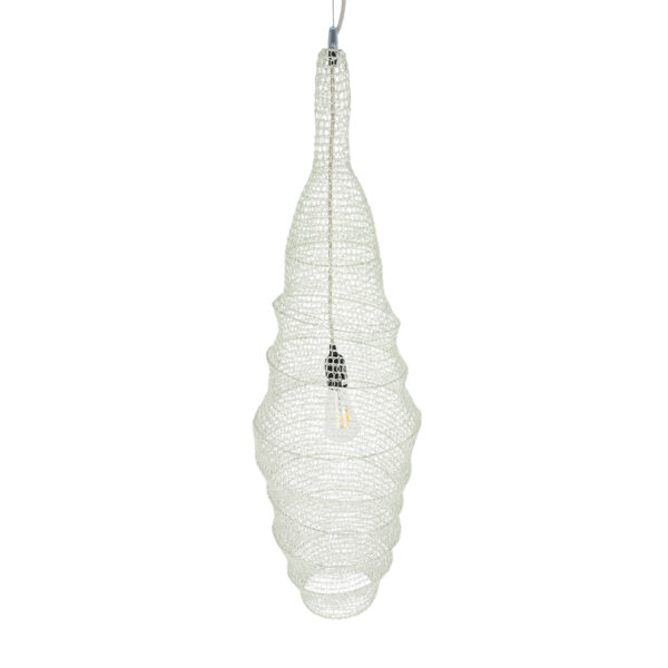 GloboStar® KENTUCKY 01907 Vintage Κρεμαστό Φωτιστικό Οροφής Μονόφωτο 1 x E27 AC220-240V IP20 – Φ30 x Υ105cm – Μπεζ Εκρού Μεταλλικό Πλέγμα