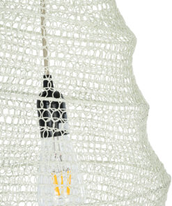 GloboStar® KENTUCKY 01907 Vintage Κρεμαστό Φωτιστικό Οροφής Μονόφωτο 1 x E27 AC220-240V IP20 – Φ30 x Υ105cm – Μπεζ Εκρού Μεταλλικό Πλέγμα