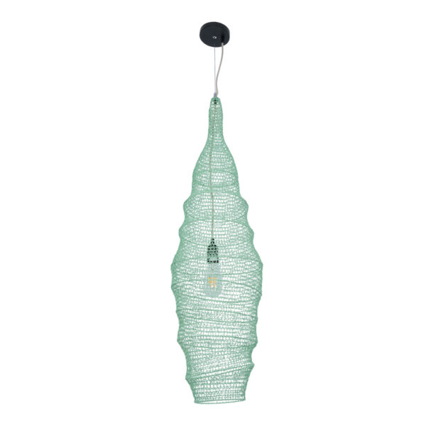 GloboStar® KENTUCKY 01909 Vintage Κρεμαστό Φωτιστικό Οροφής Μονόφωτο 1 x E27 AC220-240V IP20 – Φ30 x Υ105cm – Τιρκουάζ Μεταλλικό Πλέγμα
