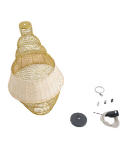 GloboStar® KENTUCKY 01910 Vintage Κρεμαστό Φωτιστικό Οροφής Μονόφωτο 1 x E27 AC220-240V IP20 – Φ40 x Υ80cm – Μπεζ Μεταλλικό με Μπαμπού Πλέγμα